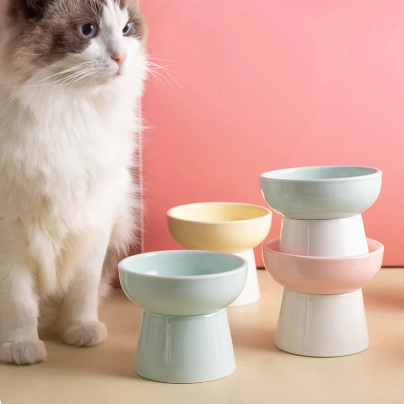

Ceramic Elevated Cat Bowl Protect The Cervical Spine Water Food Bowl Raised Cat Feeder Drinker For Cats Puppy Dog Pet Supplies