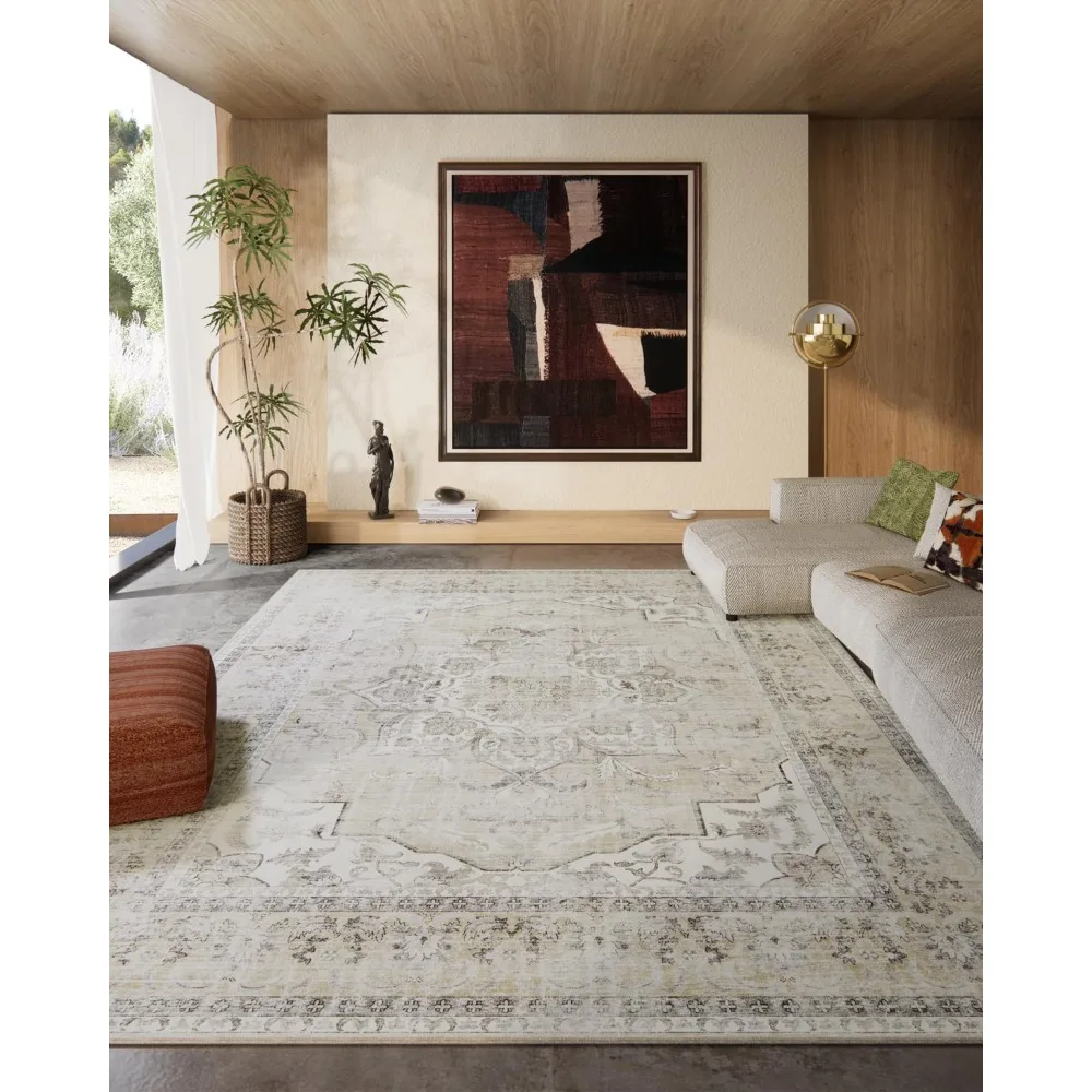 

8x10 Коврики Моющийся ковер: большой ковер для гостиной Пятностойкий потертый винтажный ковер в стиле бохо Нескользящий низкий ворс Искусственная шерсть Так