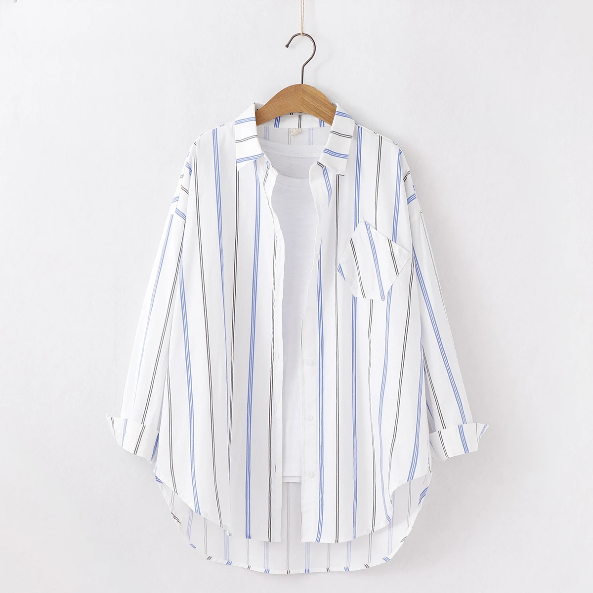 Loose Casual Striped Shirts Women 2024 Autumn New Ladies Sweet Simple Style Print Long Sleeve Shirt Female Blouse and Tops