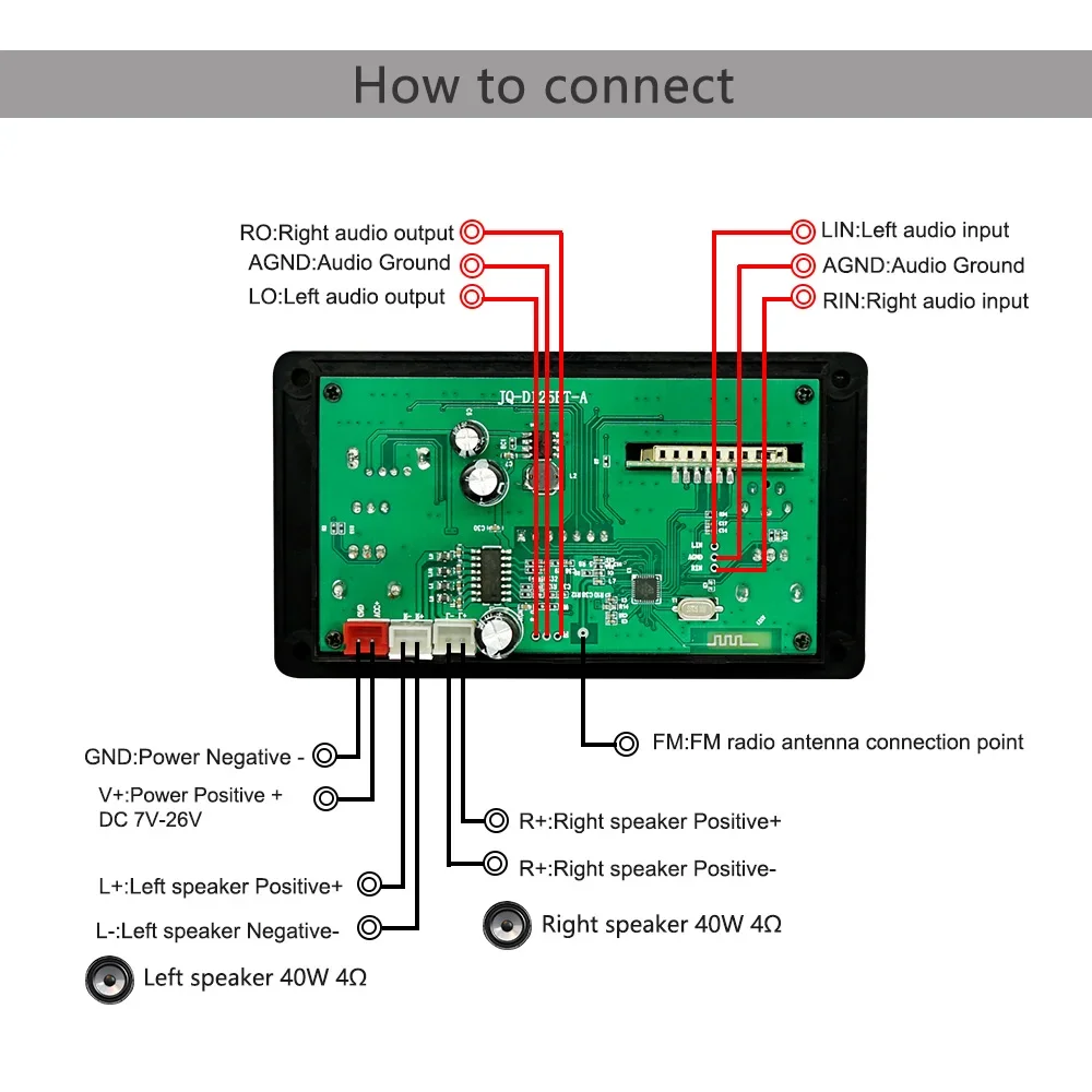 12V Amplified Bluetooth Sound Card MP3 Decoder Board Car Audio 2*40W Speaker Board USB TF FM Radio Module with Remote Control