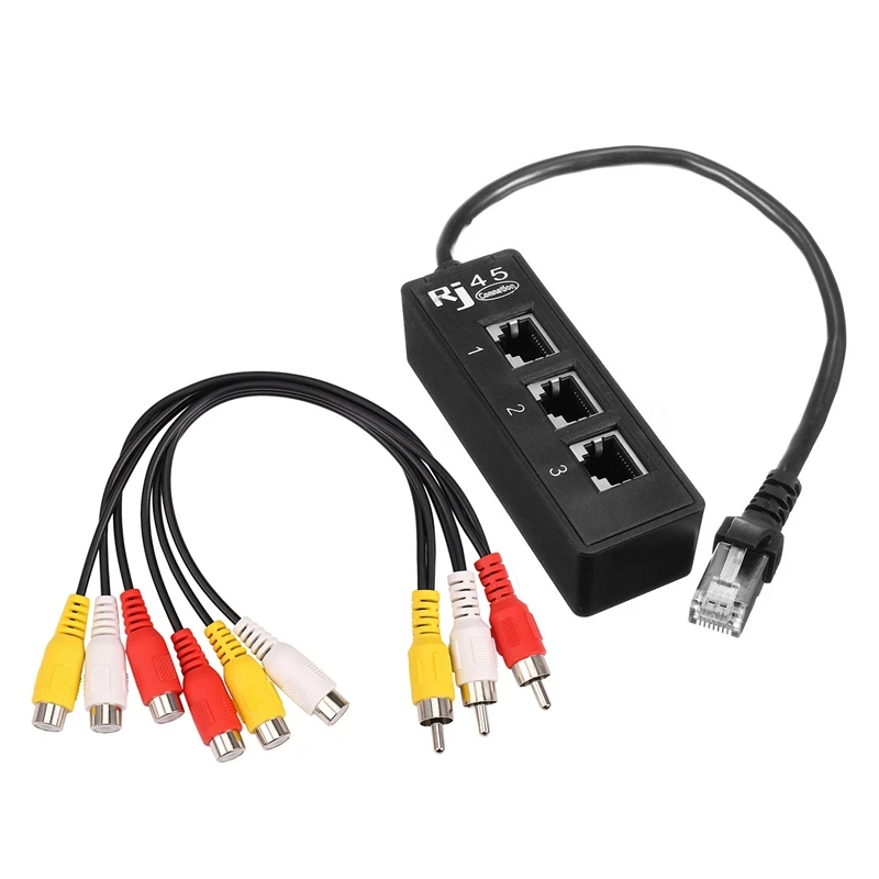 A63K-1 Pcs 3 RCA Male To 6 RCA Female TV DVD Video Adapter & 1 Pcs RJ45 Male To 3 RJ45 Female Port Network Extender Cable