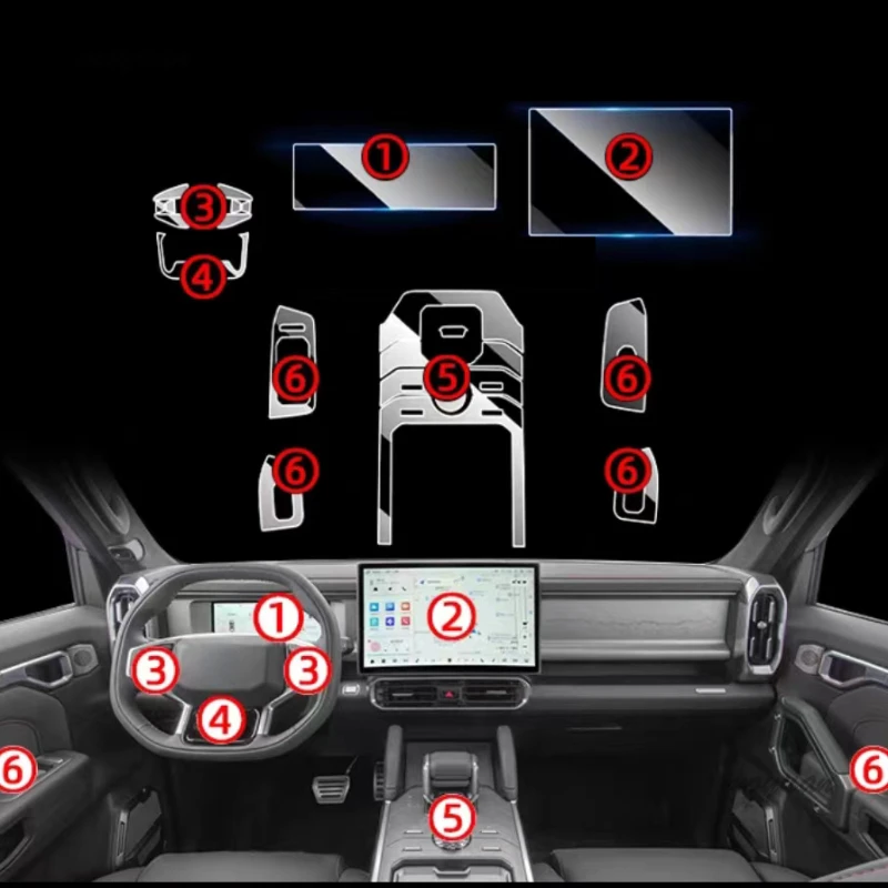 TPU Protective film For Jetour Traveller T2 2024-2023 Car Interior Center console Transparent Anti-scratch Repair film