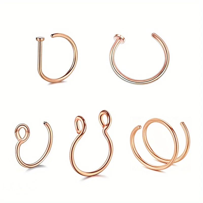 3Pcs/5Pcs Fake Piercing Nose Lip Ring Clip For Men Stainless Steel Fake Nose Septum Ring Body Jewelry Unisex