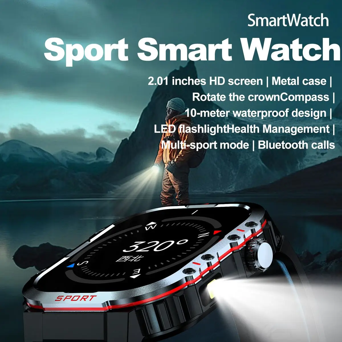 2024 novo esporte ao ar livre relógio inteligente masculino 2.01 Polegada tela bluetooth chamada bússola modo esporte 1atm à prova dwaterproof água esporte pista smartwatch