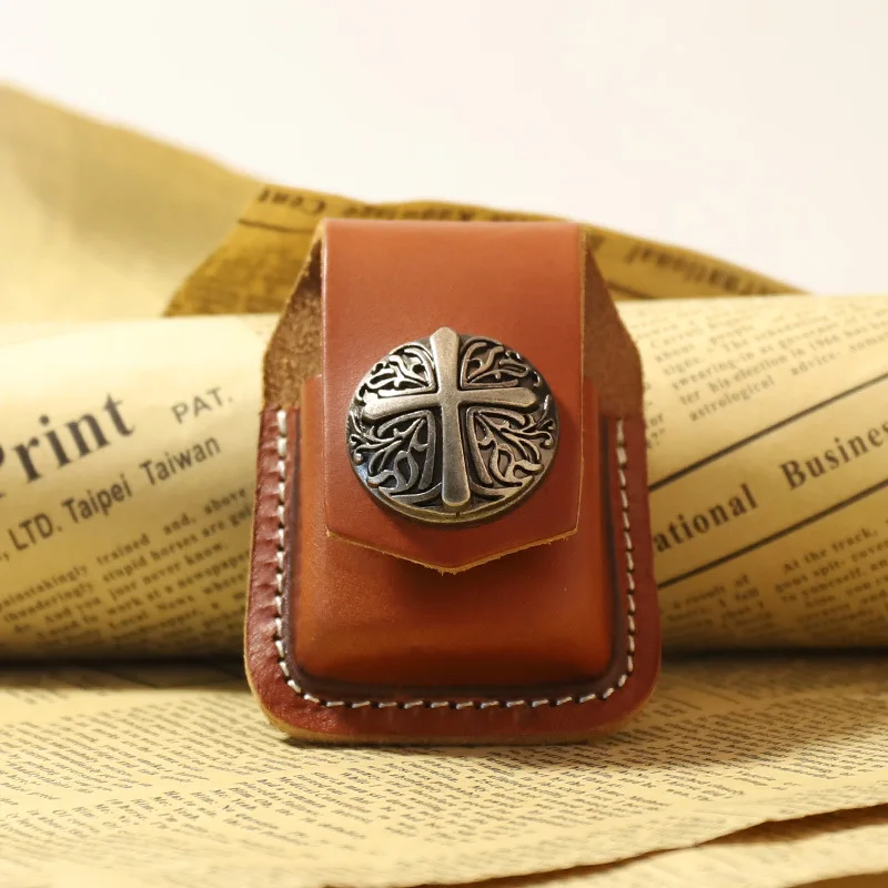 Retro Pentagram Kerosene Gasoline Lighter Leather Waist Bag For Zippo Lighters Handmade Belt Holster Cigarette Lighter Case