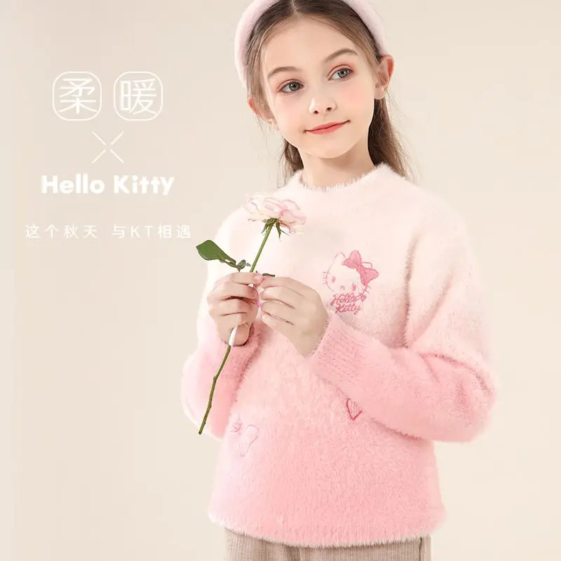 Sanrio Anime Hello Kitty Sweater Bottoming Shirt for Girls Autumn and Winter Round Neck Warm Top Soft and Comfortable Sweater