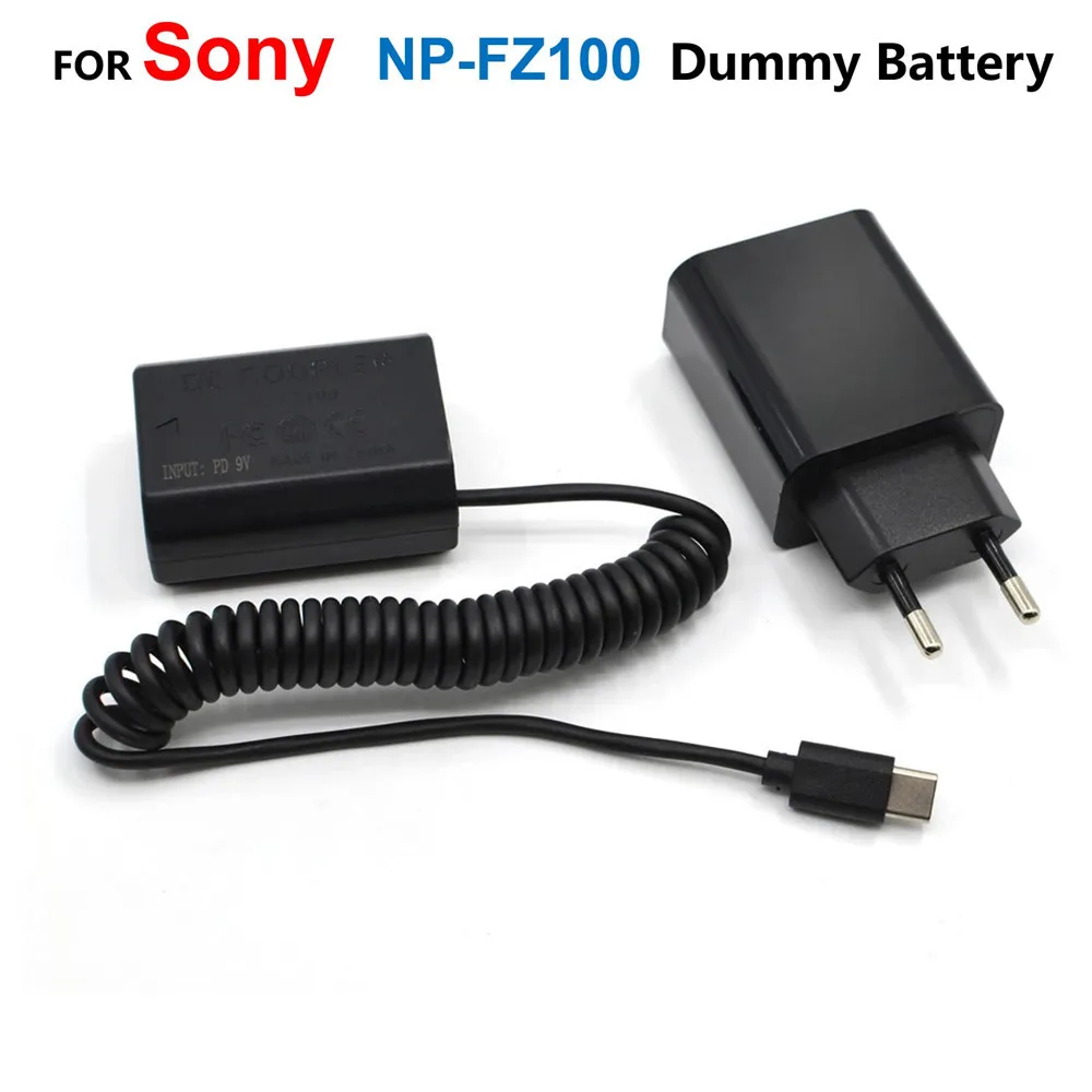 

USB C NP-FZ100 NP FZ100 Fake Battery NPFZ100 DC Coupler Adapter+PD Charger For Sony Alpha A9R A9S A7C 7M3 FX30 A7M4/A7IV