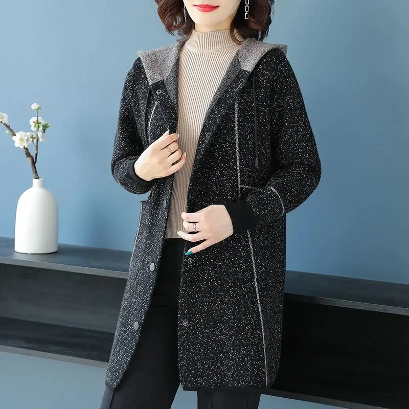 Double Sided Wool Cashmere Woolen Coat For Women Hooded Wide Overcoat For Autumn Winter Female Loose Wool Outcoat 6XL