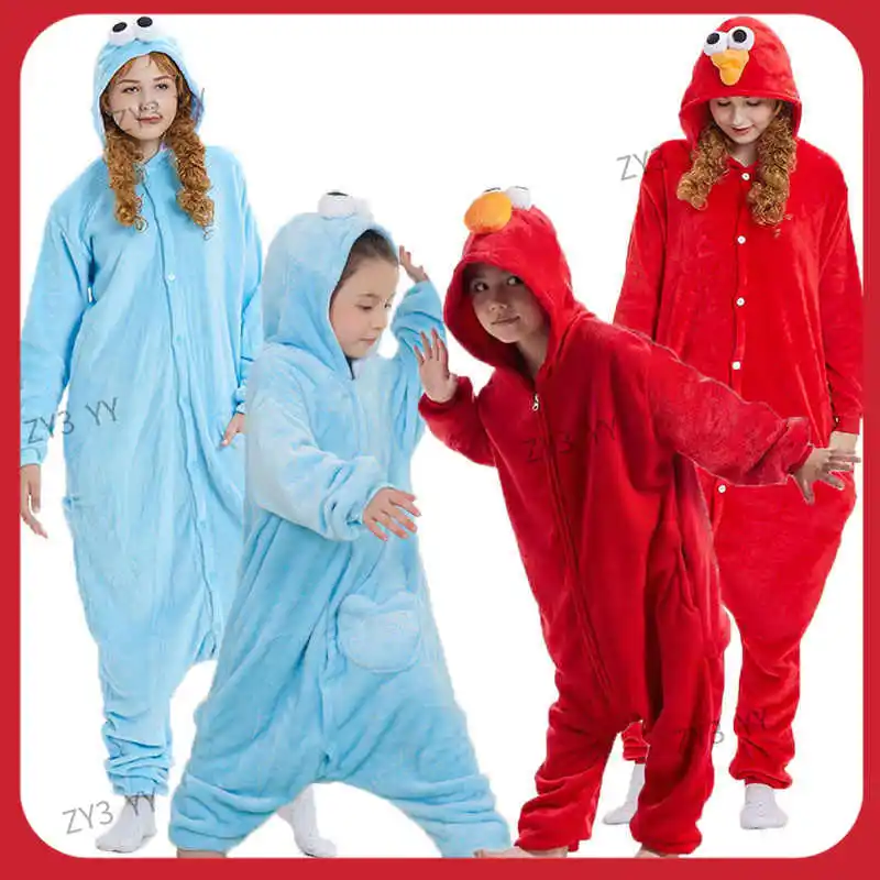 

new Sesame Street Cookie Monster Onesie Thick Fleece Winter Warm Pajamas Men Women Couple Matching Loungewear Cosplay Costume