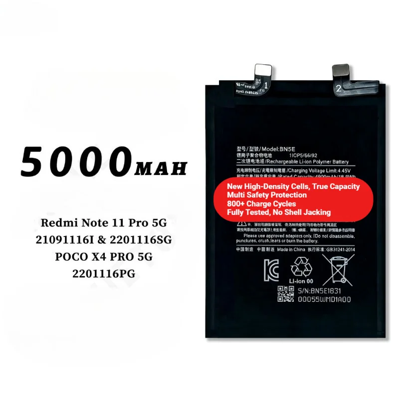 BN5E for Xiaomi Redmi Note 11 Pro 5G/POCO X4 PRO 5G/21091116I/2201116SG/2201116PG Phone Battery Replacement Bateria  with Tools