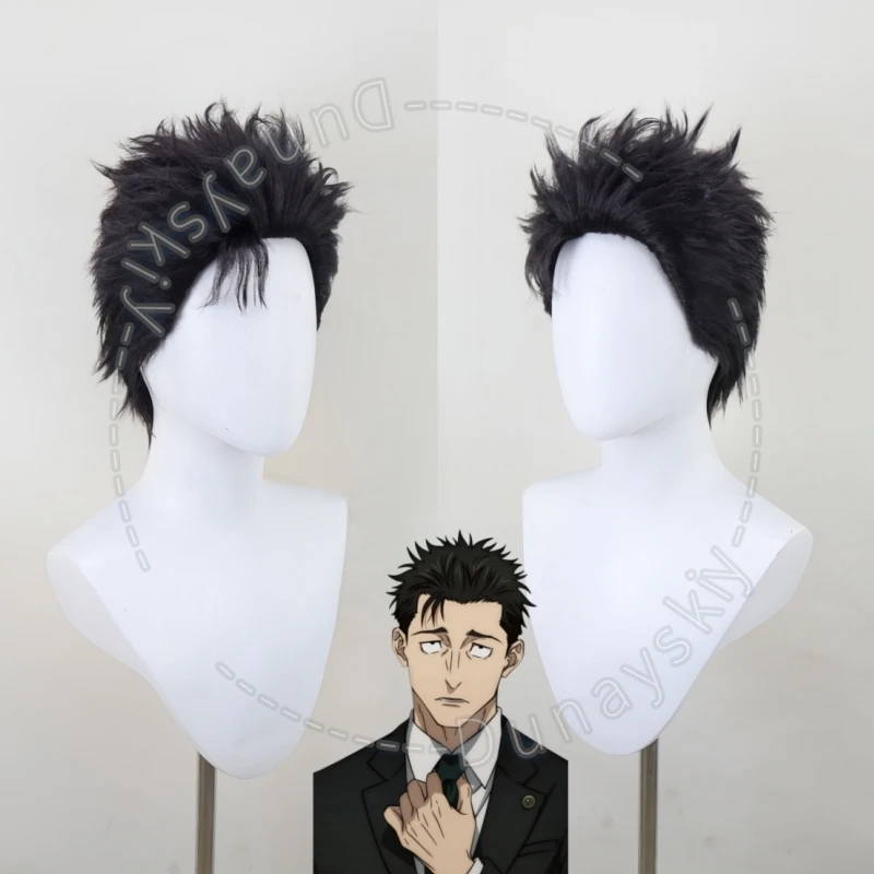 JJK Hiromi Higuruma Cosplay-Perücke im Stil einer nach hinten gekämmten Eichhörnchen-Perücke mit stacheliger und unordentlicher Textur, an den Wurzeln strukturiert, aus hitzebeständiger Faser
