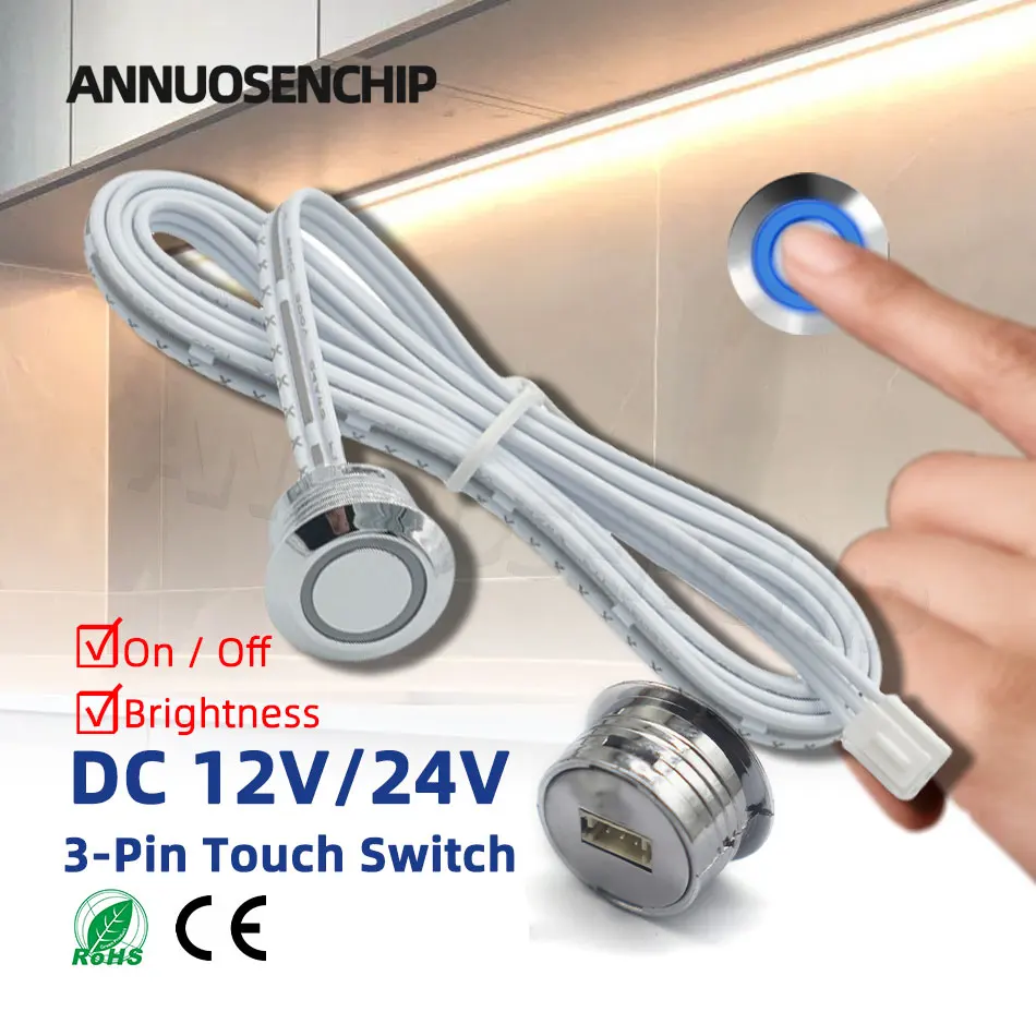 Mini Smart Touch Dimmer Switch DC 12V 24V 3Pin Quick Connect for LED Cabinet Light Drive Power Sensor Centralized Control On/Off