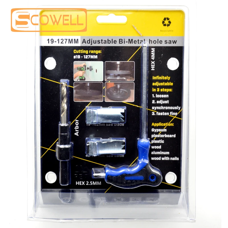 HSS bimetallico regolabile sega a tazza carotatrice da 19mm a 127mm Holesaw Cutter Crown Saw utensili manuali fai da te cambio rapido foro noioso Bit