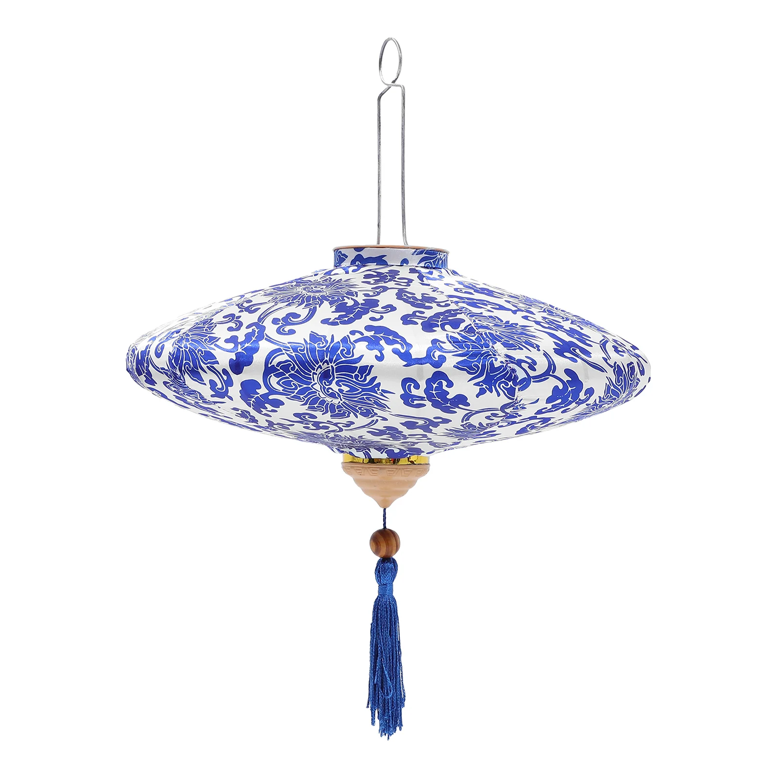 

Blue White Porcelain Lantern 12 Inch Vietnamese Silk Cloth Outdoor Style Waterproof Hanging Lantern Garden Decor Asian