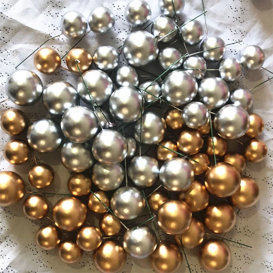 كعكة إدراج 3 سم كرة ذهبية كرة فضية، فاكهة رغوية، كرة صفراء وبيضاء وزرقاء ووردية، تزيين الكيك #1