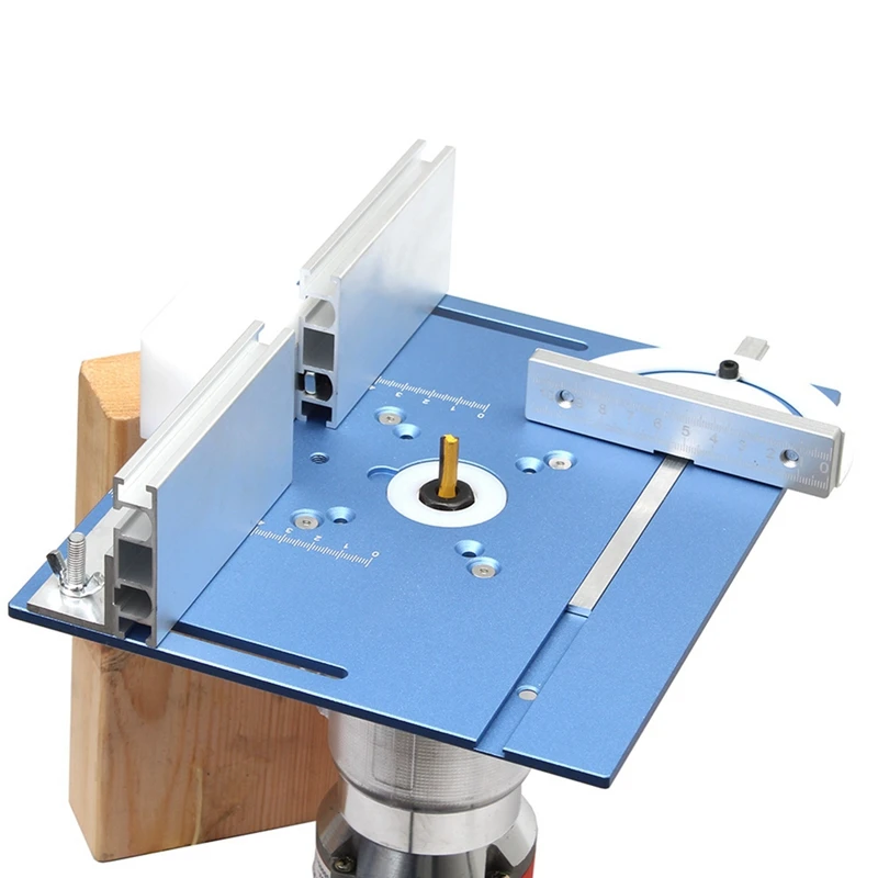 Juego de placa de inserción de mesa de enrutador, herramienta de carpintería azul con calibre de inglete para banco de trabajo de bricolaje, 1 Juego