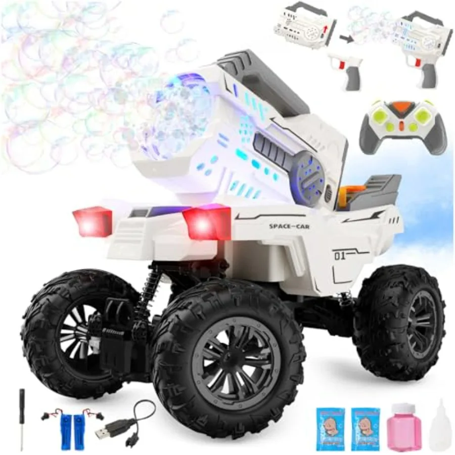 

Remote Control Car with Bubble Machine Guns Light Fog Mist Bubble Blower Maker RC Toy for 3 4 5 6 7 Year Old Boys Girls Outdoor