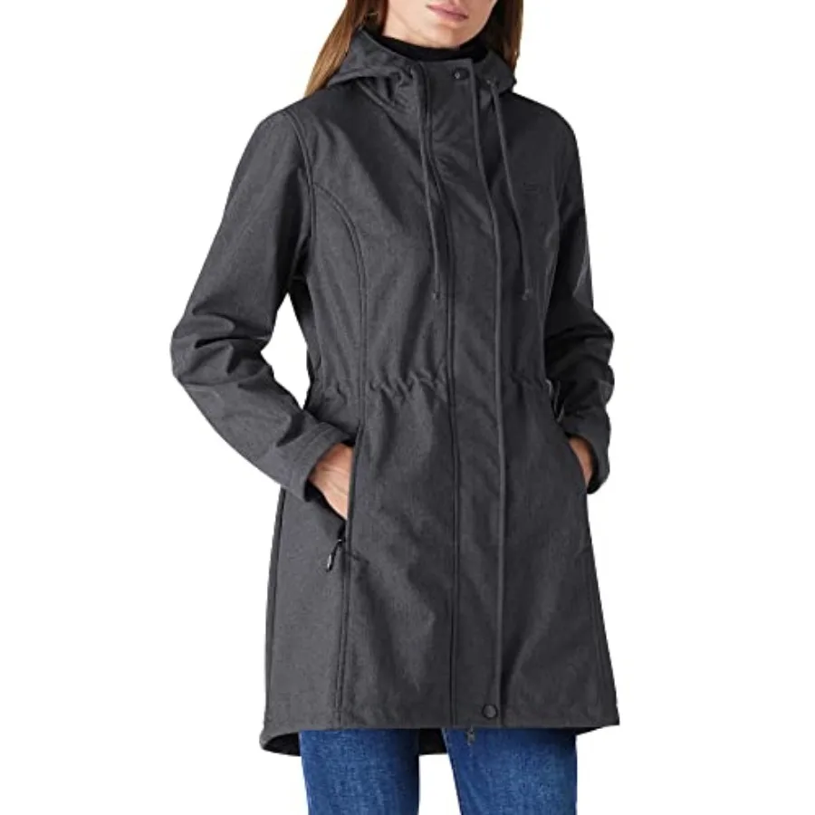 Women's Lightweight Waterproof Fleece Lined Hooded Softshell Rain Jacket, Warm Windbreaker Long Coat