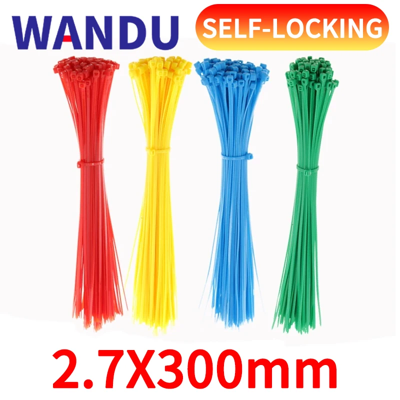 100Pcs 2.7*300mm Colorful Self-Locking Nylon Cable Ties Plastic Zip Ties Wire Binding Wrap Straps for DIY Cable Management