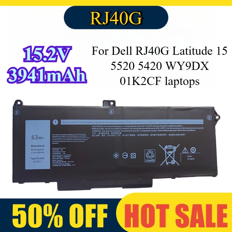 

Extended Life Battery for Dell Latitude 15 5520 5420 Business Laptop RJ40G WY9DX 01K2CF