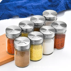 Kitchen Spice Jar Spice Rotating Lid Transparent Glass Seasoning Jar For Home BBQ Seasoning Sprinkler Bottle Cooking Tools