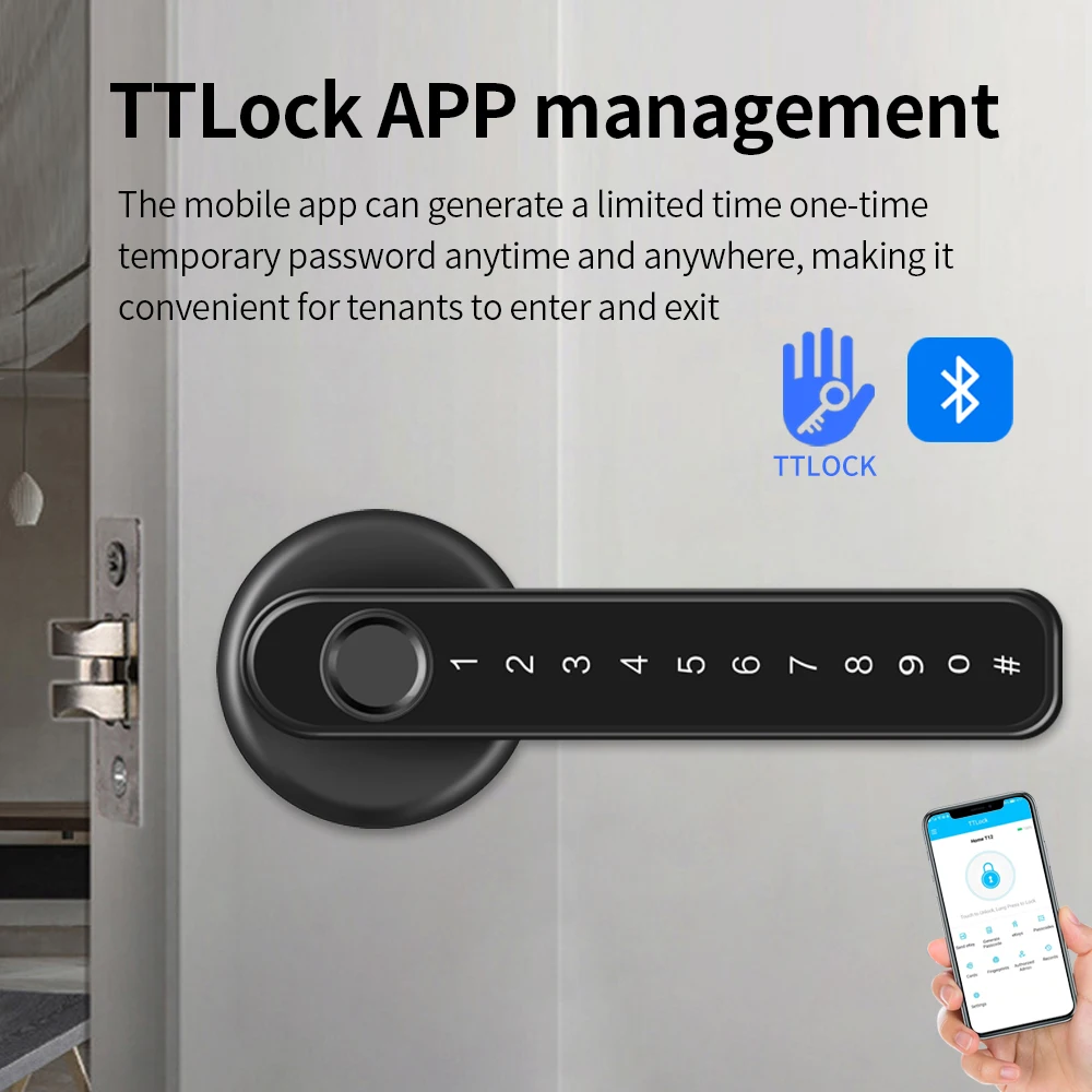 Умный дверной замок Tuya Smart Life / TTLOCK APP BLE со сканером отпечатков пальцев, безключевой доступ, телефон с временным кодом/ключом/приложением для разблокировки