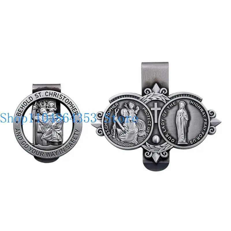 Saint Christopher Motorist Prayer Visor Clip Catholic Driver Safety Brooch Charm For Motorists And Frequent Travelers