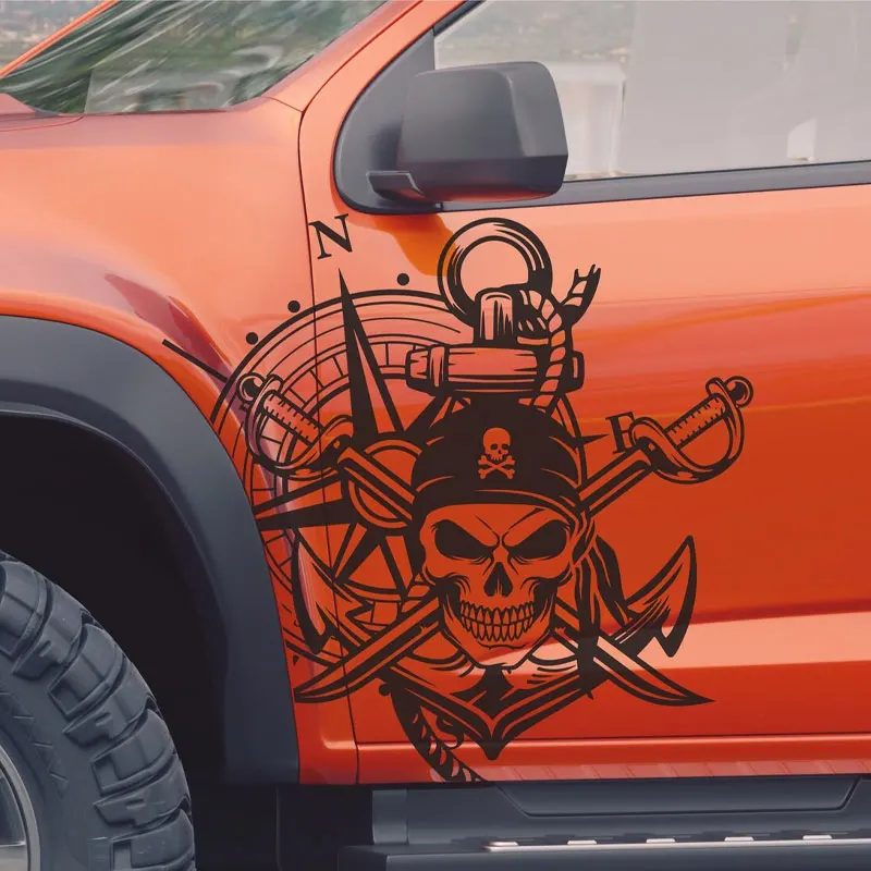 Pirate Schädel Auf Kompass Outdoor Aufkleber für Auto Aufkleber Seite Dekoration Camping Auto Partswaterproof Sterben Schneiden Vinyl Aufkleber