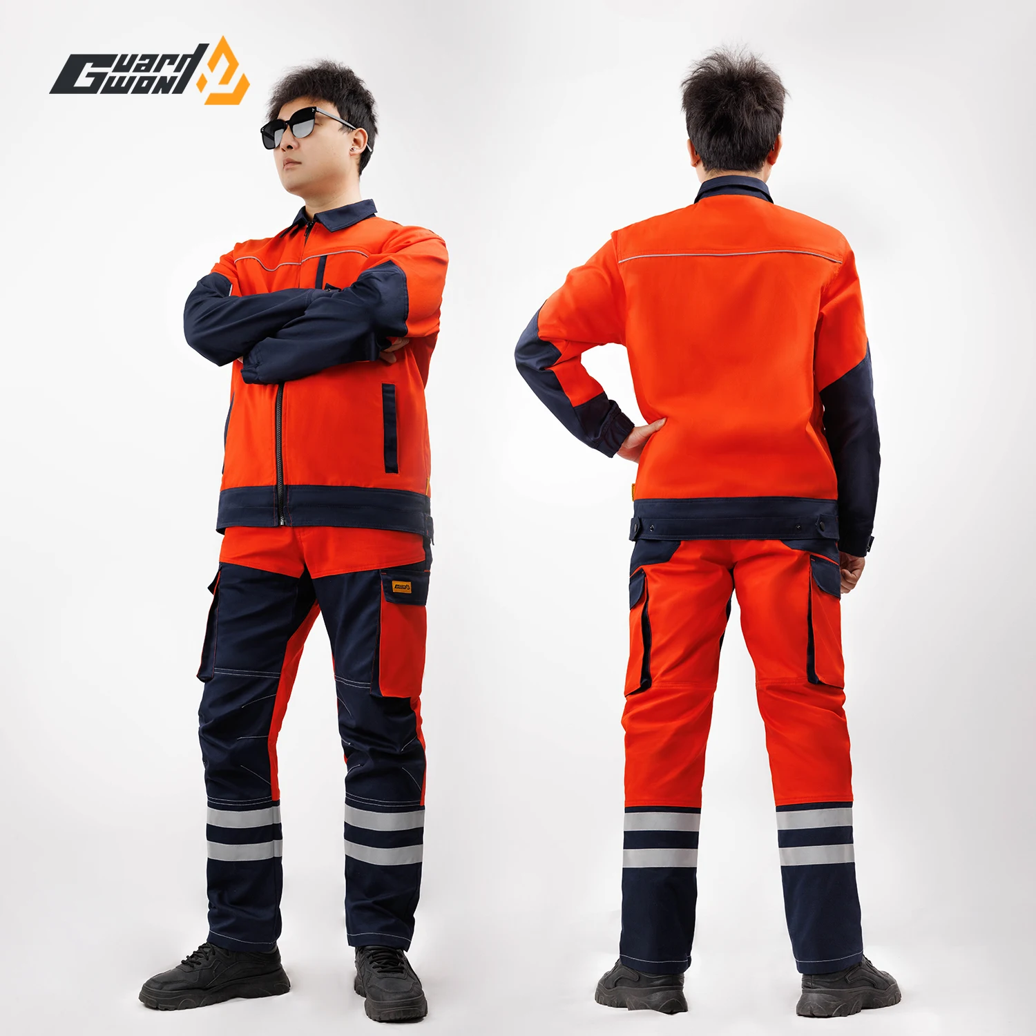 Men's Cotton Workwear Set with Reflective Strips - Flame-Resistant Welding & Outdoor Workwear