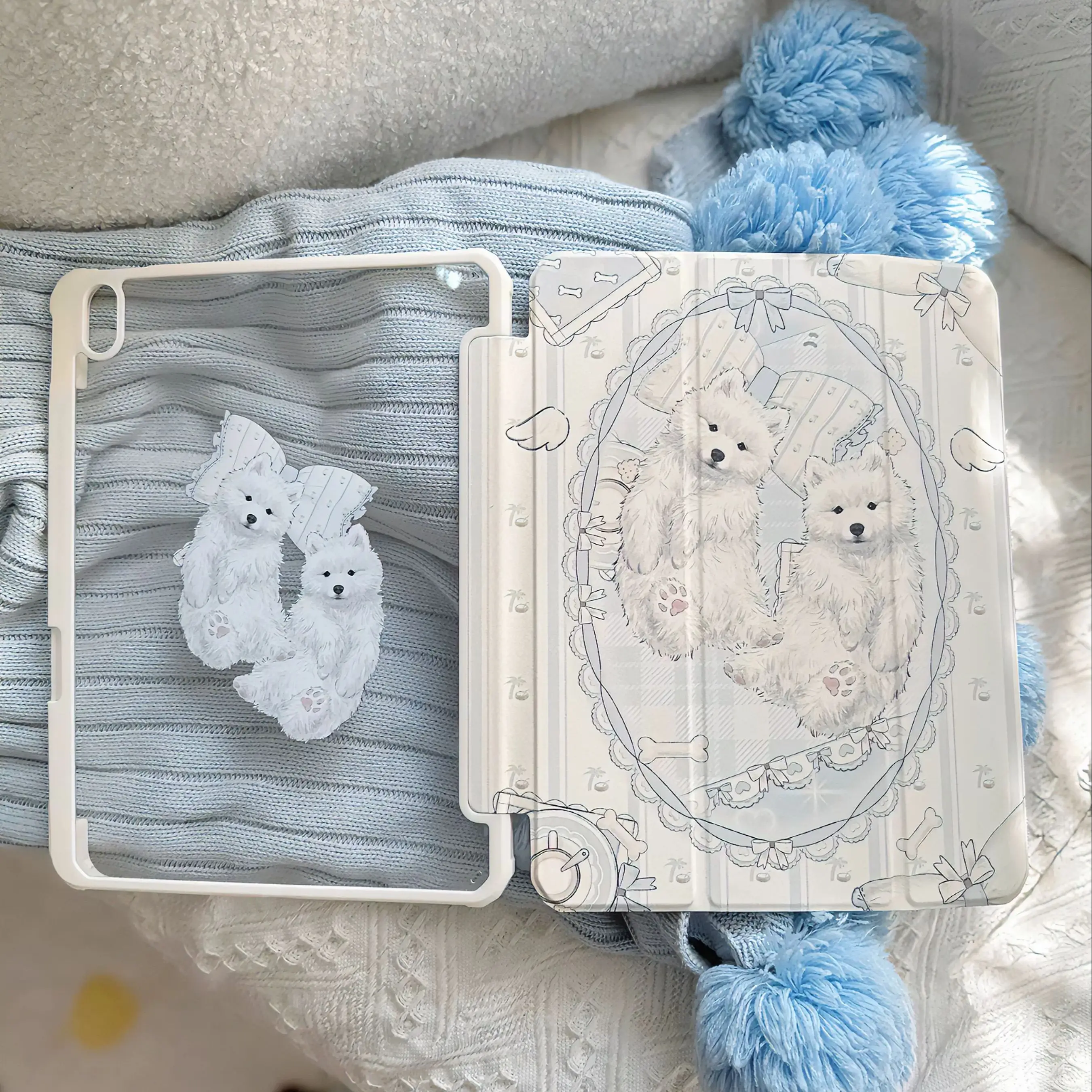 Blue Striped Cartoon Cute Dog Girl Heart Kawaii For iPad Case iPad Air 10 9 8 7 6 5 4 Pro Mini 10.2
