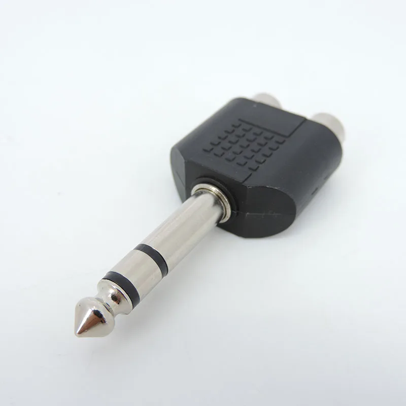 10pcs 6.35 / 6.5 mm Male to Dual RCA Female audio and video adapter connection lotus three split RCA RF connector AV