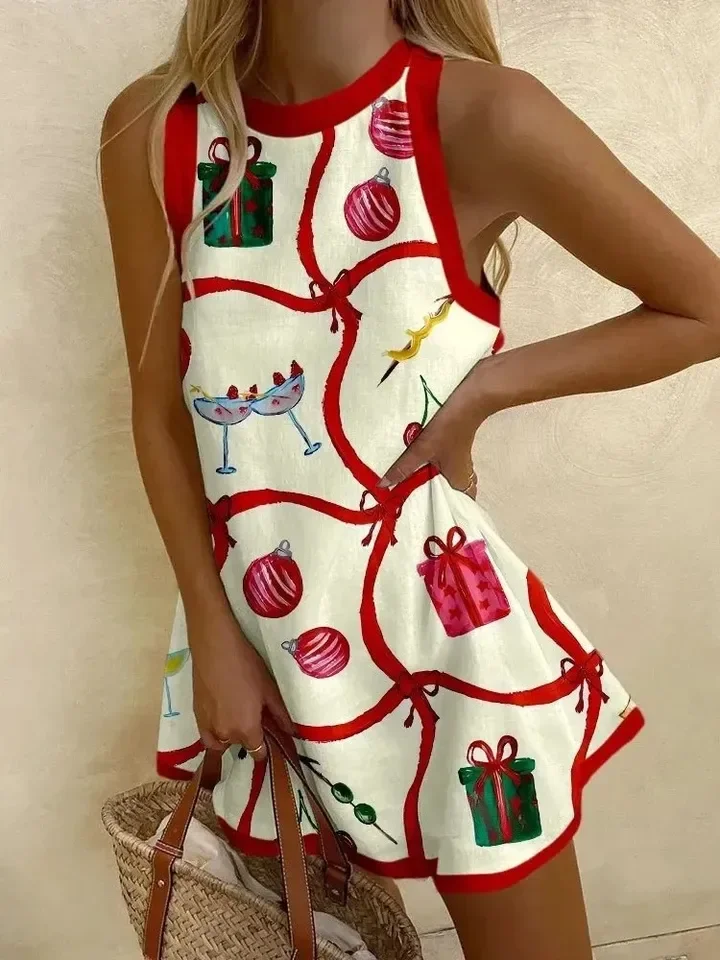 Robe sans manches pour femmes, imprimé mignon, Style Simple, robe courte, plage, vacances, fête, robes De fille, 2025