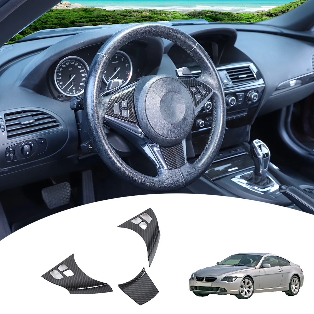 Steering Wheel Button Surround Decor Sticker Steering Wheel Key Frame Trim Sticker Car Gadgets For BMW 6 Series E63 2004-2009