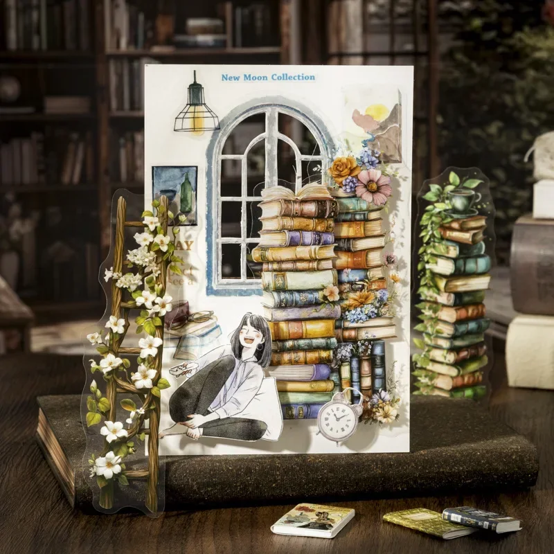 Conjunto de adesivos de livro vintage de 20 peças, 6 designs de tira longa para cenas de prateleira, bordas de diário 166*85mm