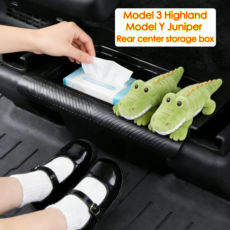 

For Tesla Model Y Juniper 2025 Rear Seat Storage Box Organizer Center Console Bins Backseat Trash Garbage Bag Under Seat Tray