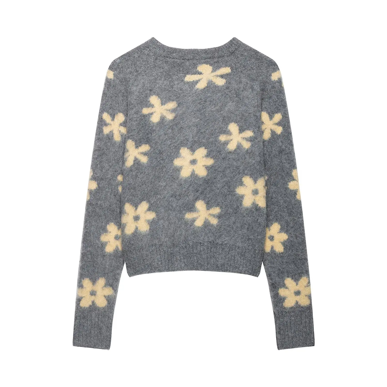 KONDALA Women Fall Elegant Flower Jacquard Cardigan Cute Chic Buttons Knitted Jacket 2026 Autumn Trendy Sweet Casual Cardigan