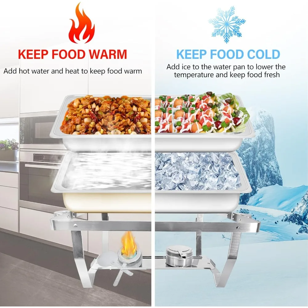 

6 Pack 8QT High Grade Stainless Steel Chafing Dish Buffet Set Complete Chafer Kitchen Dining Utensils for Serving Food