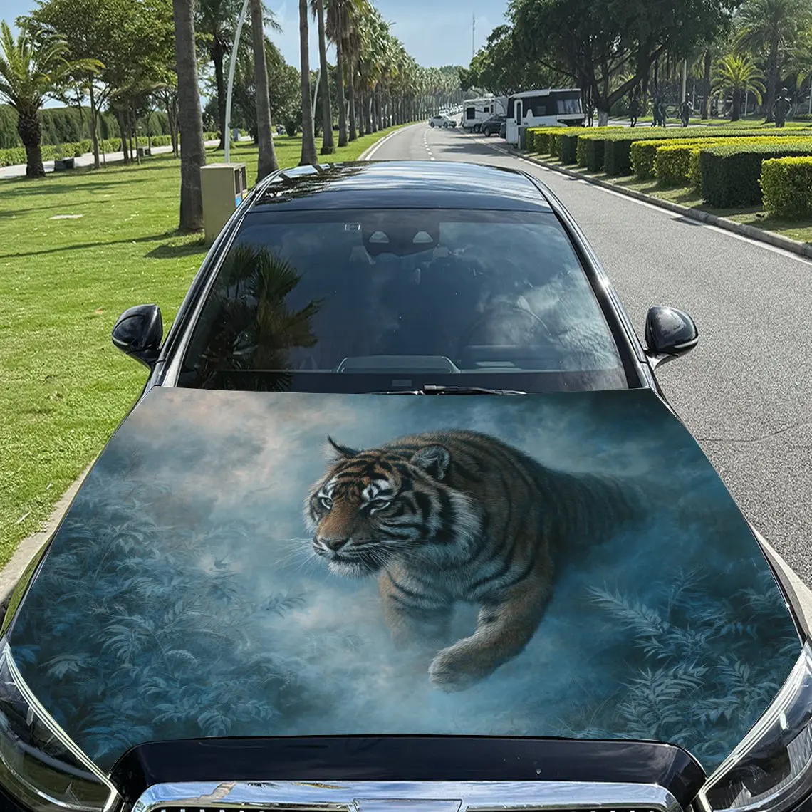 Car Decals A Tiger With Dynamic And Water - Themed Charm In A Vivid Scene Car Hood Sticker, Waterproof Self - Adhesive Vinyl Gra