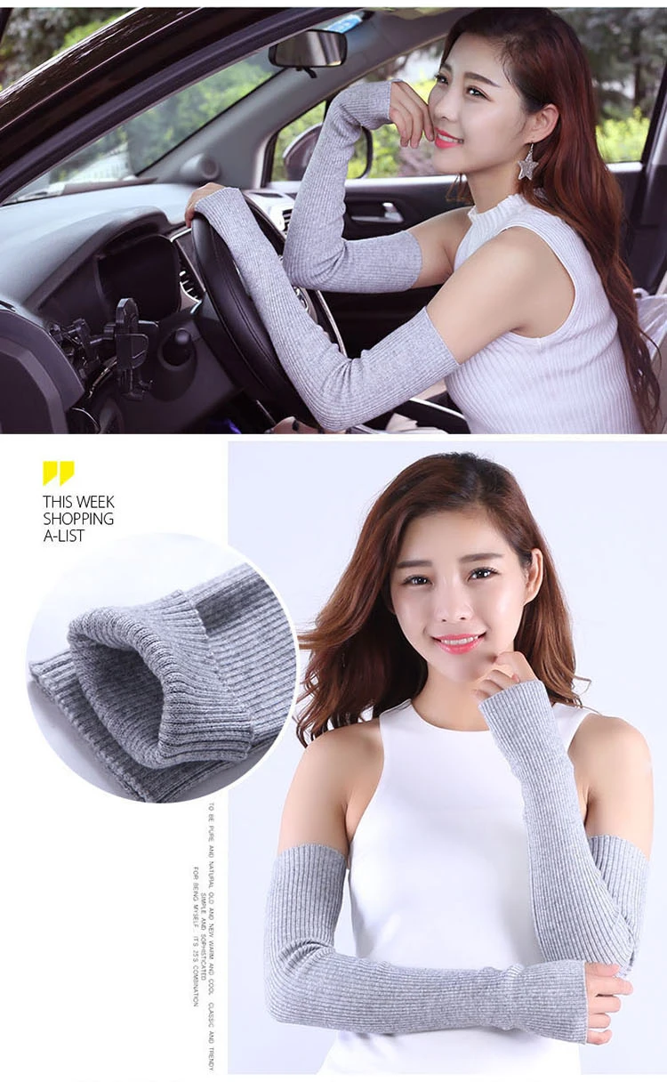 Herbst Winter 40 50 60 CM frauen Wolle Arm Wärmer Gestrickte Woolen Arm Hülse Solide Feine Lange Gestrickte Fingerlose handschuhe Großhandel – Detail 1