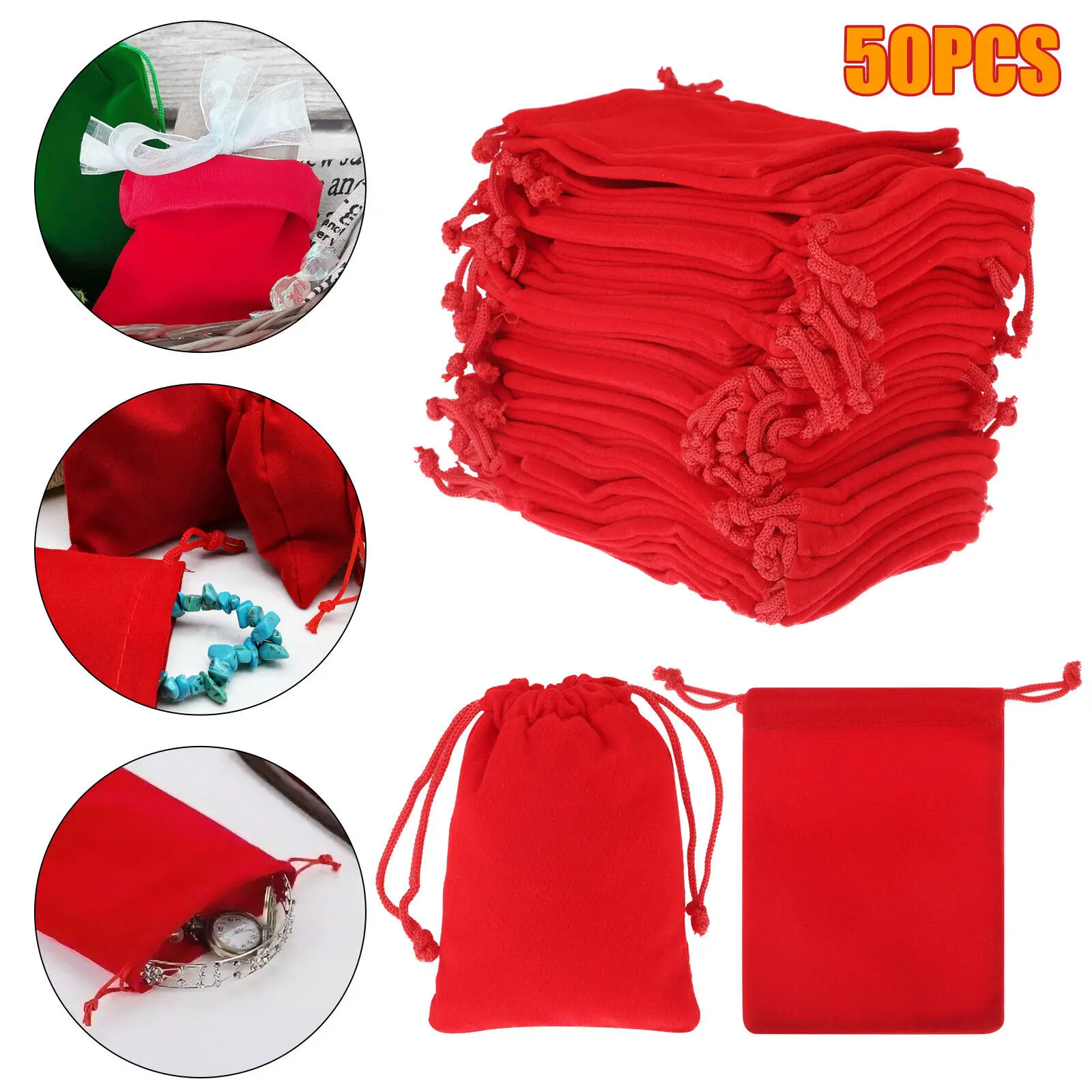 50Pcs Christmas Party Velvet Jewelry Gift Pouches Drawstring Storage Packaging Earring Rings Jewelry Bag For Women Wedding Favor