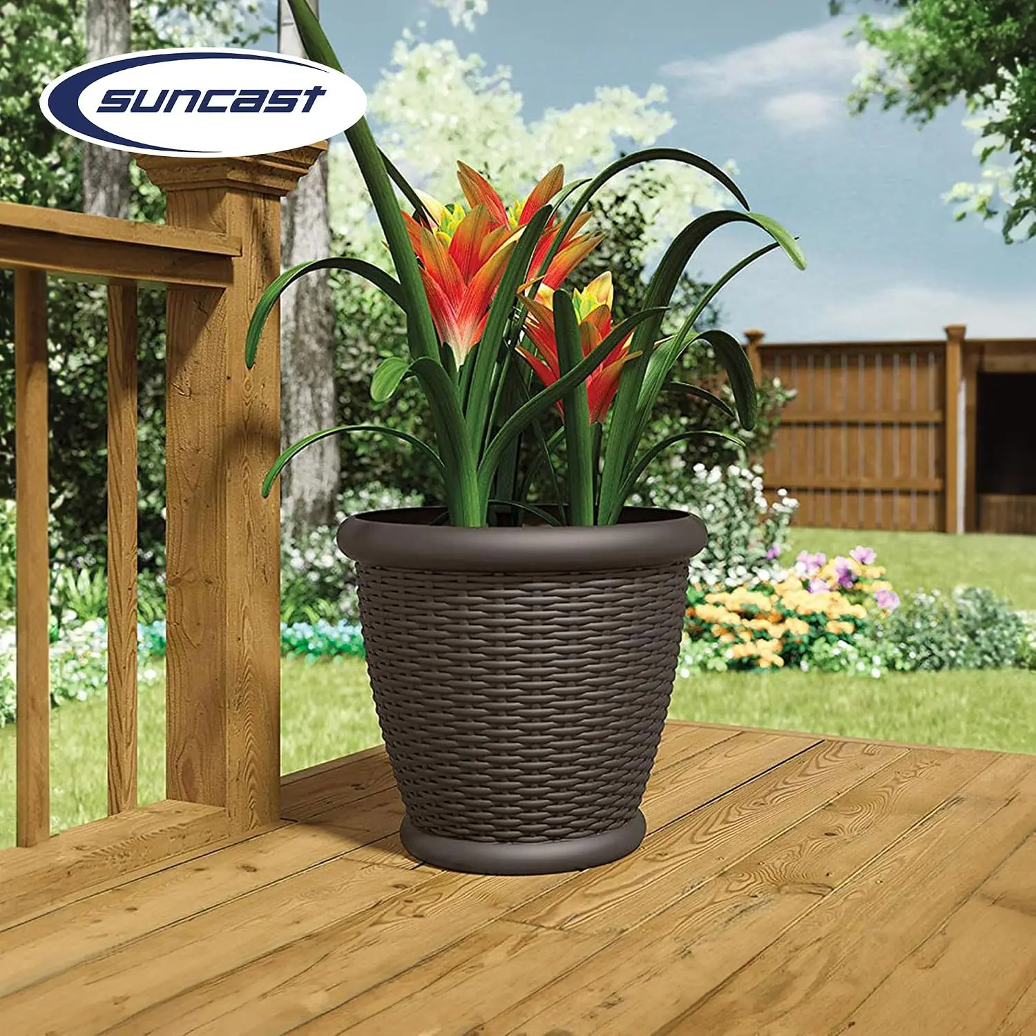 4 Pack Wicker Planter w/ Drillable Drain Holes, Decorative Indoor/Outdoor Pot, 18in, Java, Customized