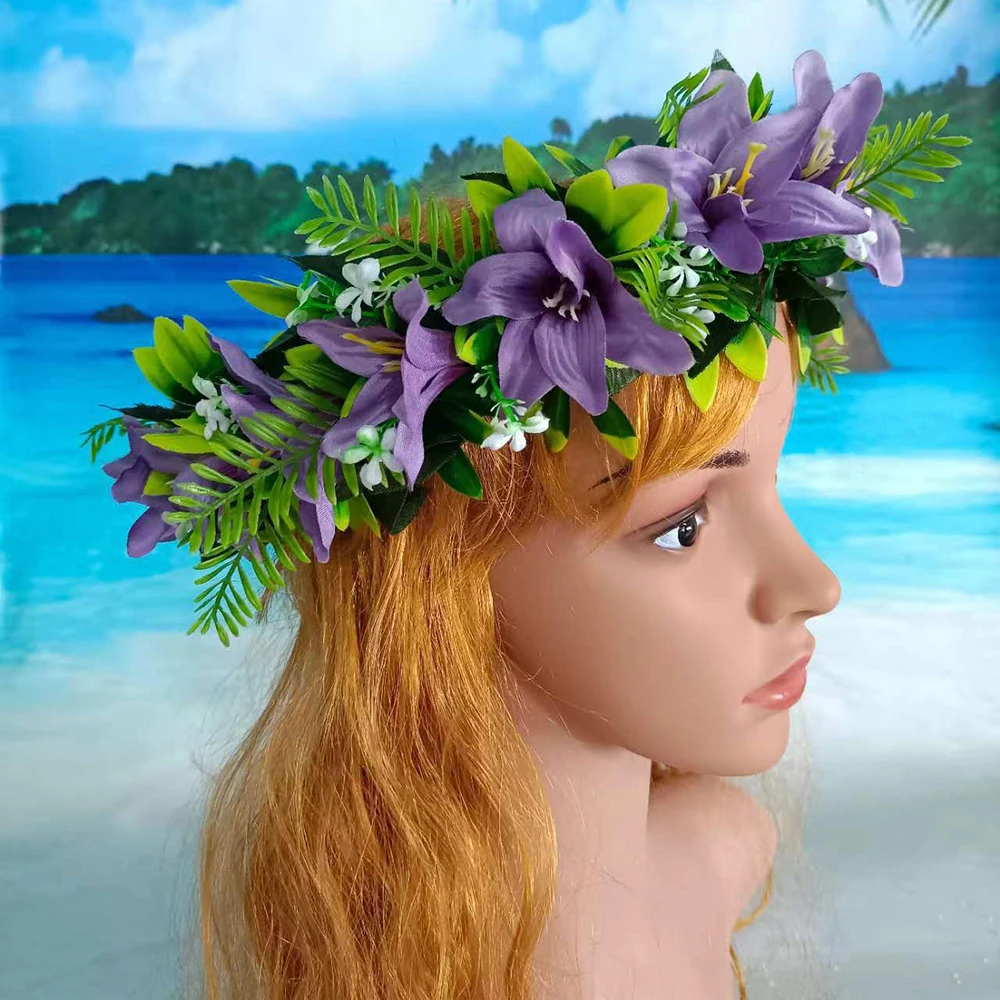 

NEW Artificial Lily&Grass Headband Haku Aloha Hula Dance Celebration Event Crown Floral Garland Festival Headband
