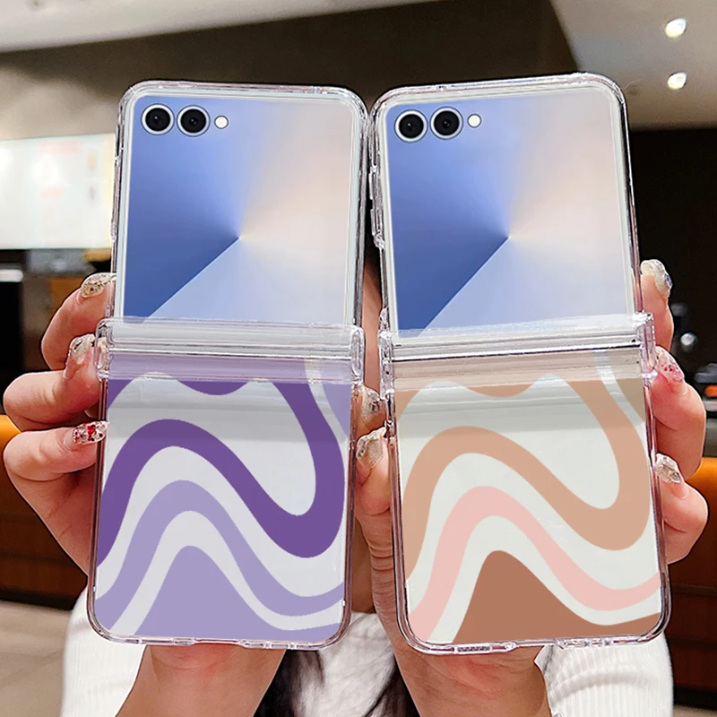 Wave Stripes Folding Case For Samsung Galaxy Z Flip7 Flip6 Flip5 Flip3 5G Flip4 Clear Hard PC Phone Cover For Samsung Z Flip 5