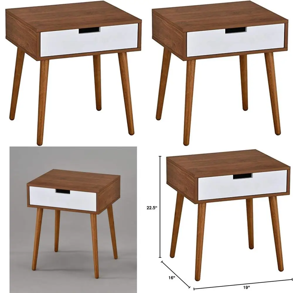 

Light Walnut & White Dual-Tone Side Table with Drawer, 22.5 Height