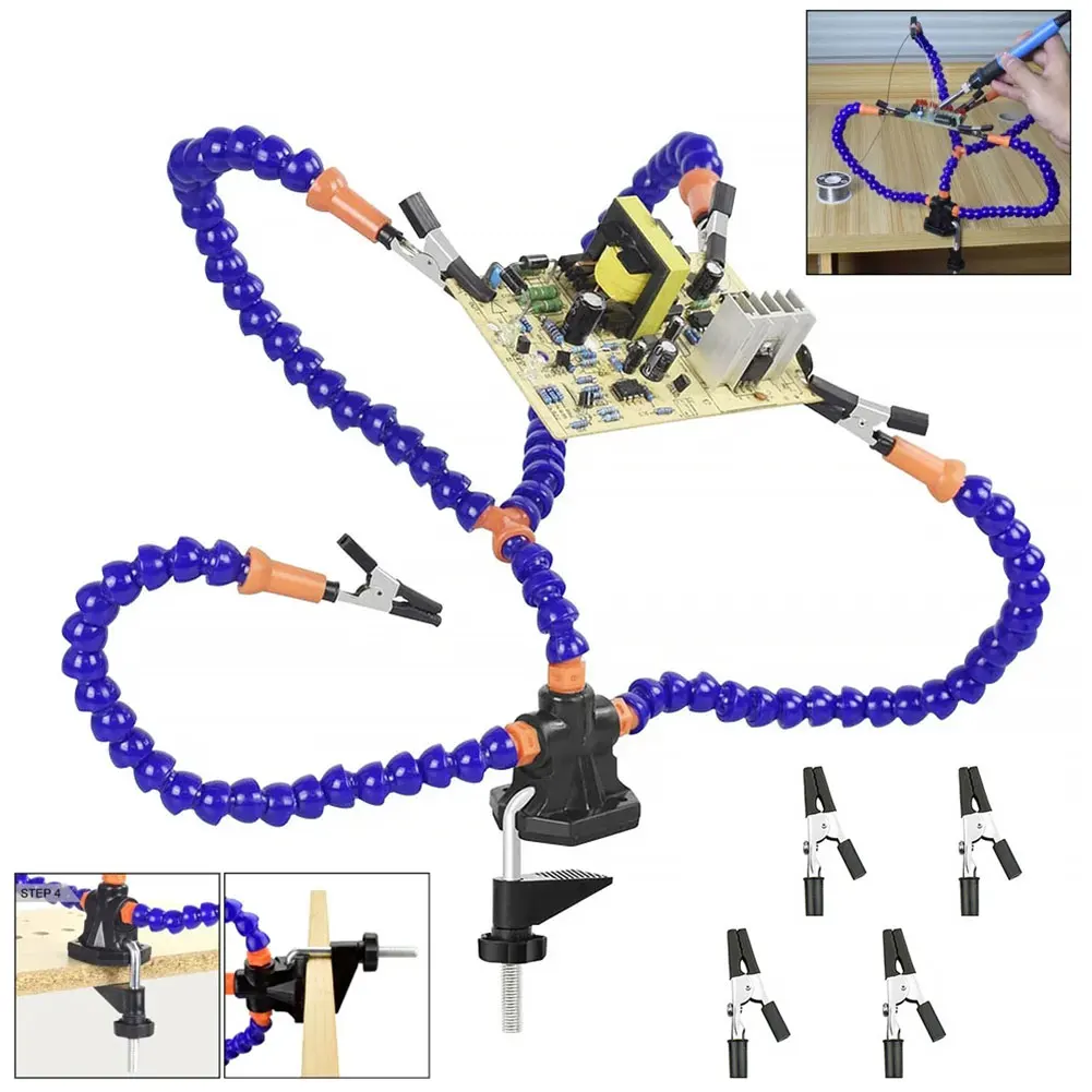 Helping Hands Soldering, Third Hand PCB Circuit Board Holder Flexible Arms with Desk Clamp Base for Electronic Boards Repair