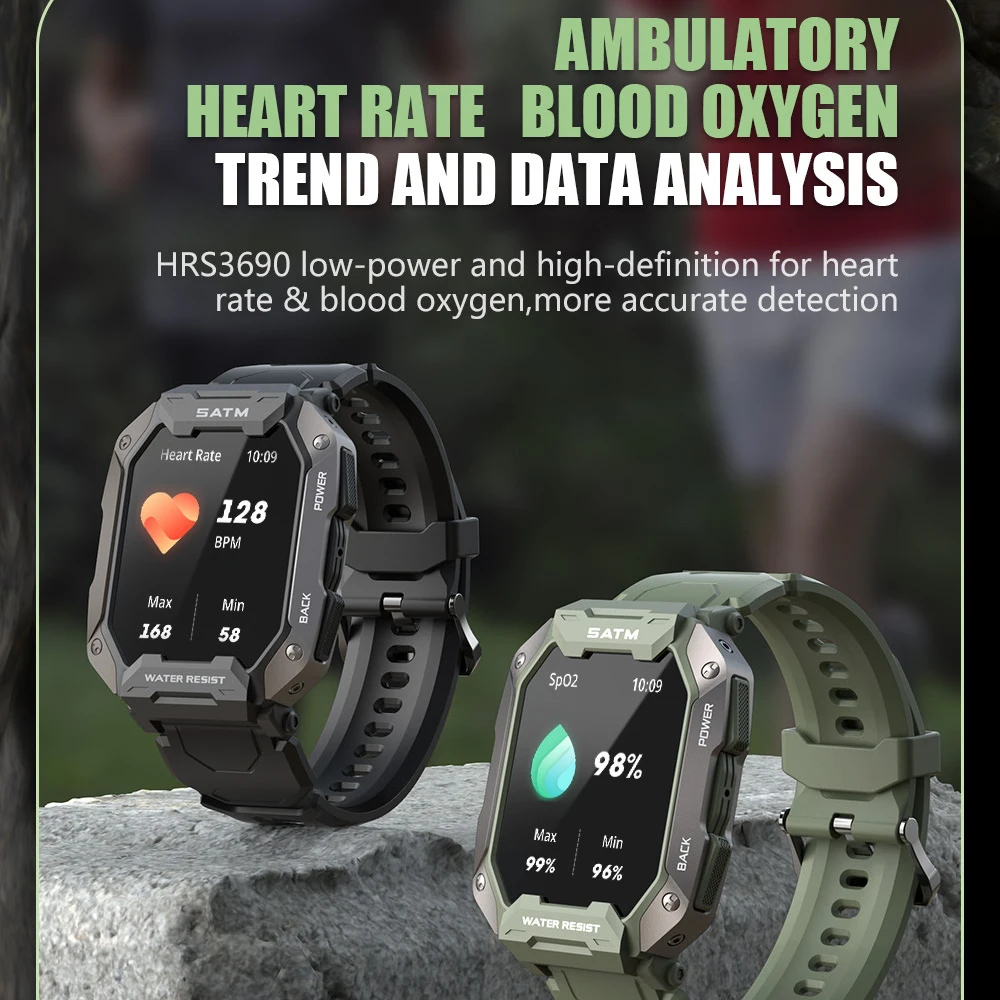 Outdoor Sports Compass Men 1.81" Screen Blue Tooth Call Smartwatch 1ATM Waterproof Smart Watches 128M Memory Heart Rate Health