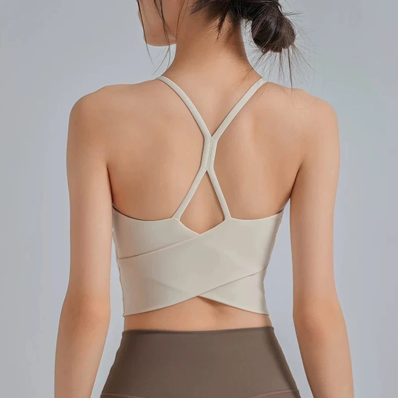 Damen-Sport-BH in Y-Form am Rücken, schnell trocknend, dünner Gürtel, Yoga-Fitness-Pilates-Weste, schönes Raffungsdesign für aktive Kleidung