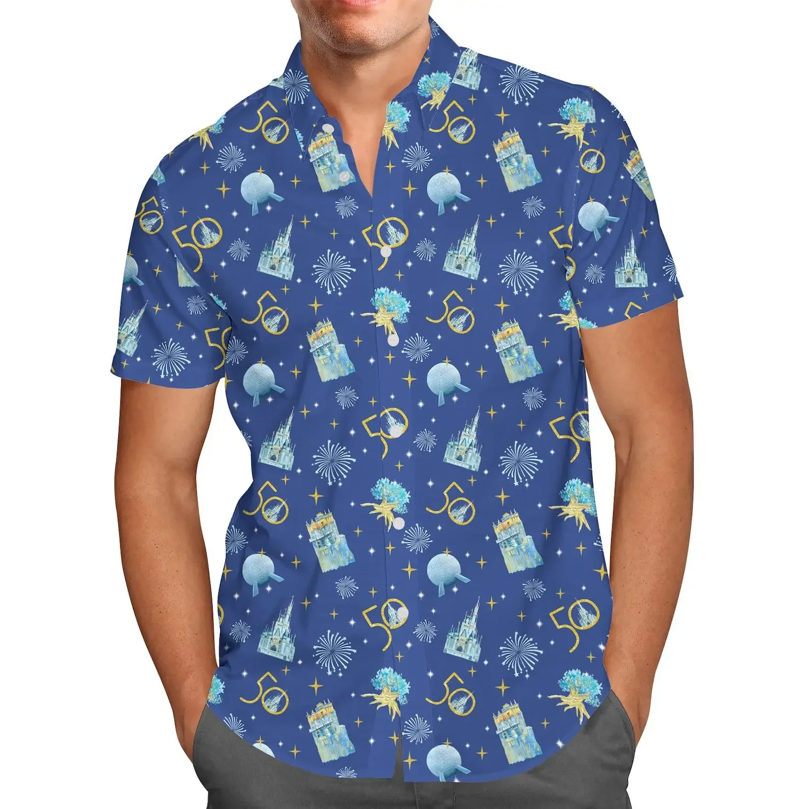 Walt Disney World 50th Anniversary Hawaiian Shirt Men's Disney Hawaiian Shirt Fashion Men's Button Down Shirt WDW Hawaiian Shirt