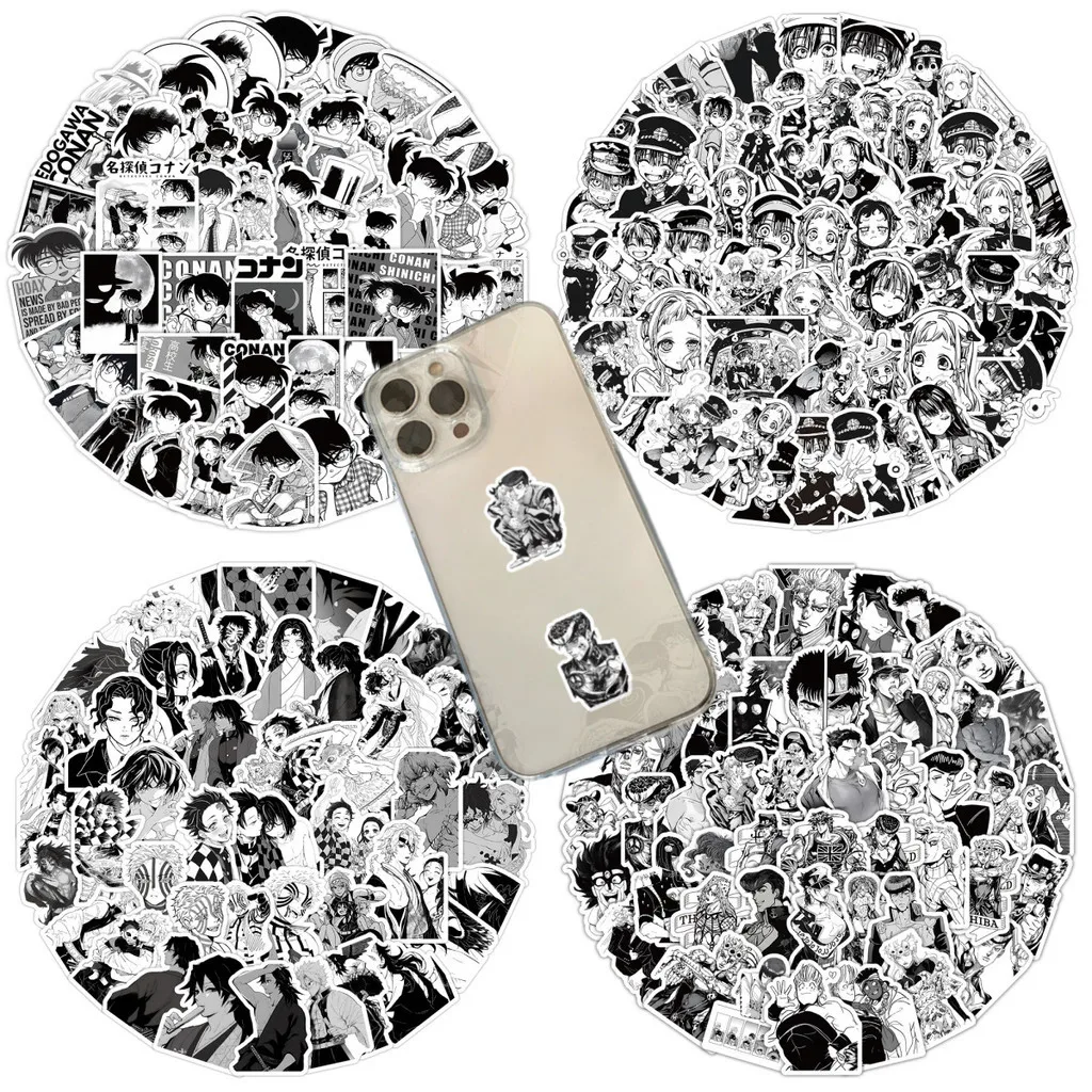 60PCS Cartoon Anime Hanako-kun Demon Slayer Detective Conan JoJo's Bizarre Adventure Waterproof Graffiti Stickers for Helmet