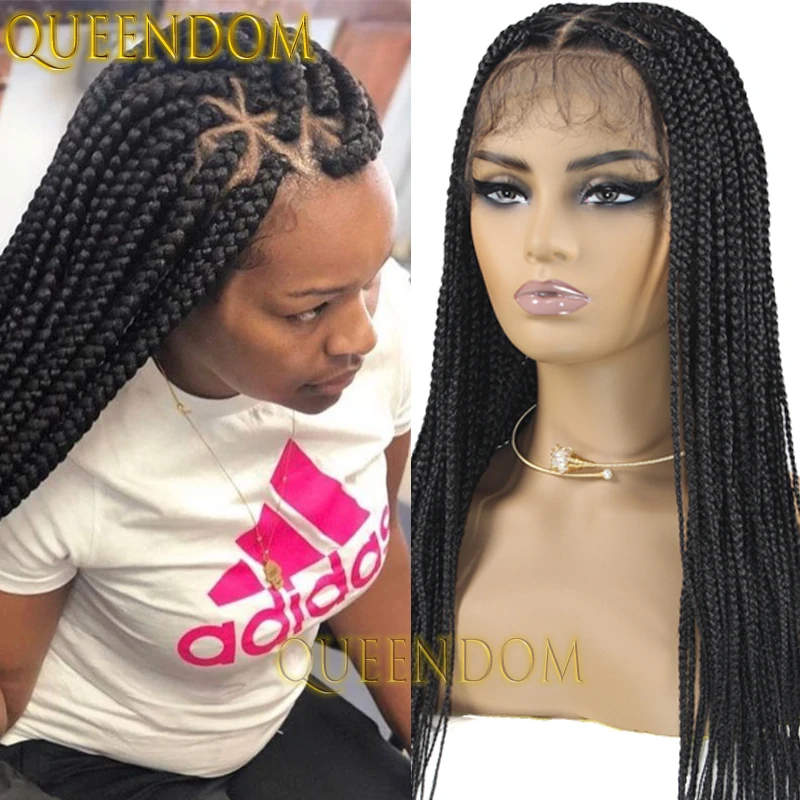 Full Lace Synthetic Box Braids Wig Knotless 26 Inch Triangle Shape Braided Goddess Wig Durable Handmade Cornrow Plaits Braid Wig